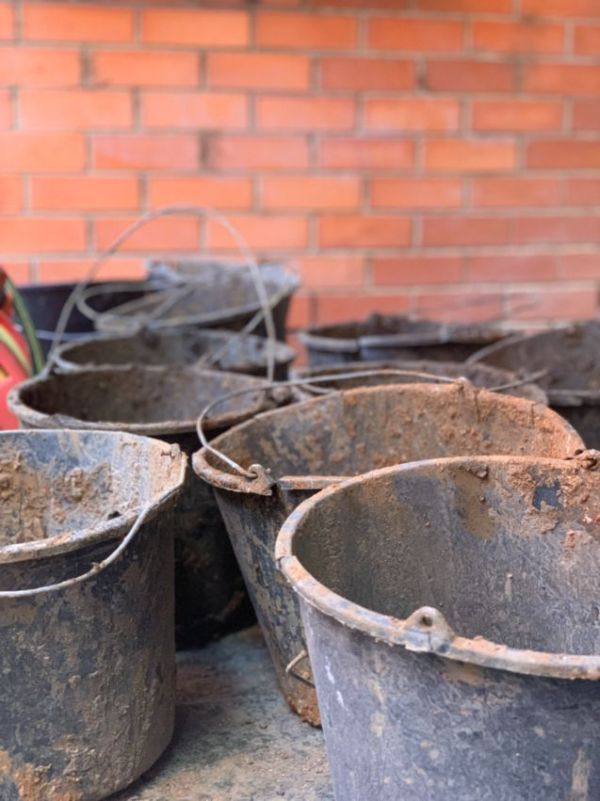 Buckets used for removing soil when restumping Melbourne homes Reblocking